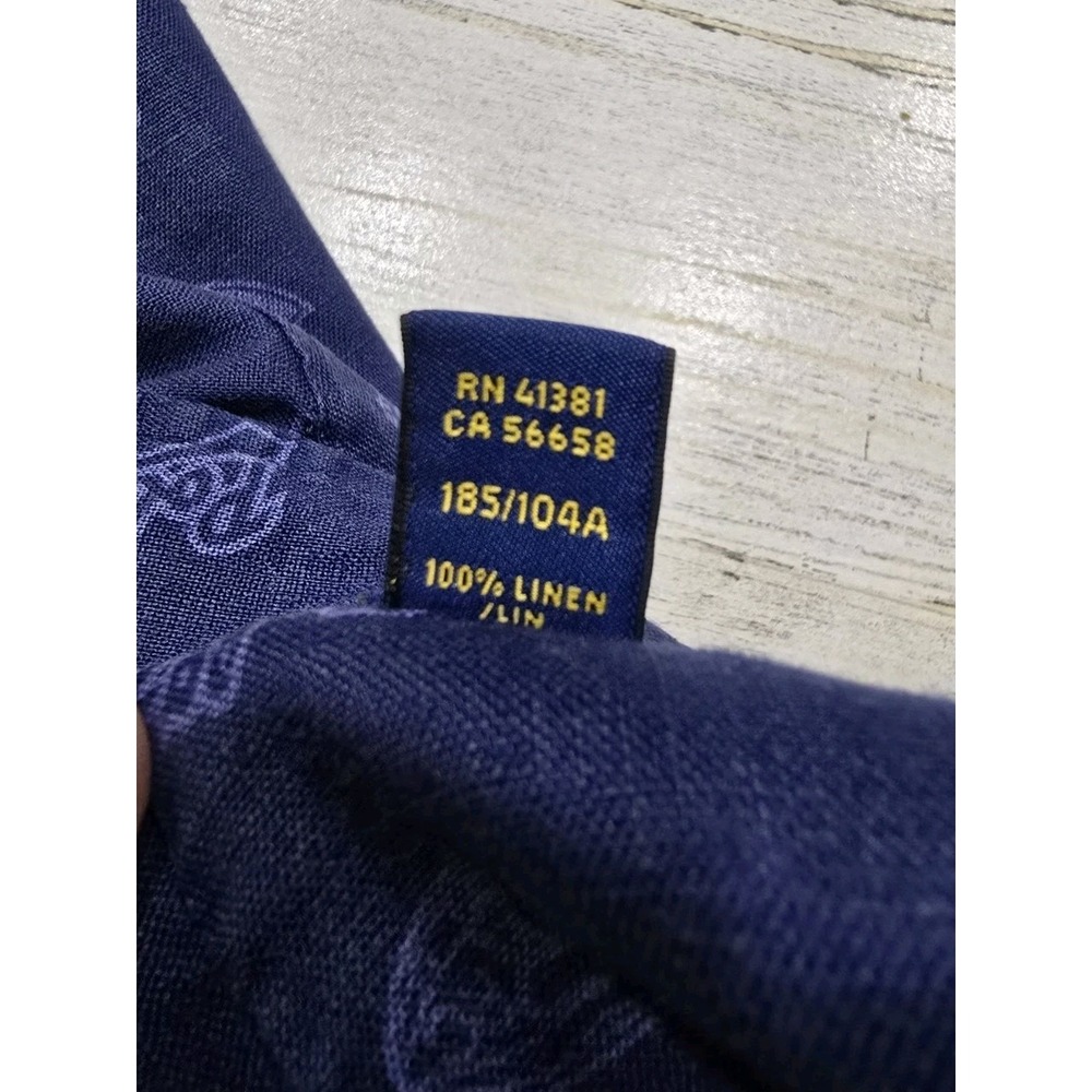 Polo Ralph Lauren Mens XL Navy Blue 100% Linen Crest Logo Short Sleeve Shirt‎ - Picture 8 of 11